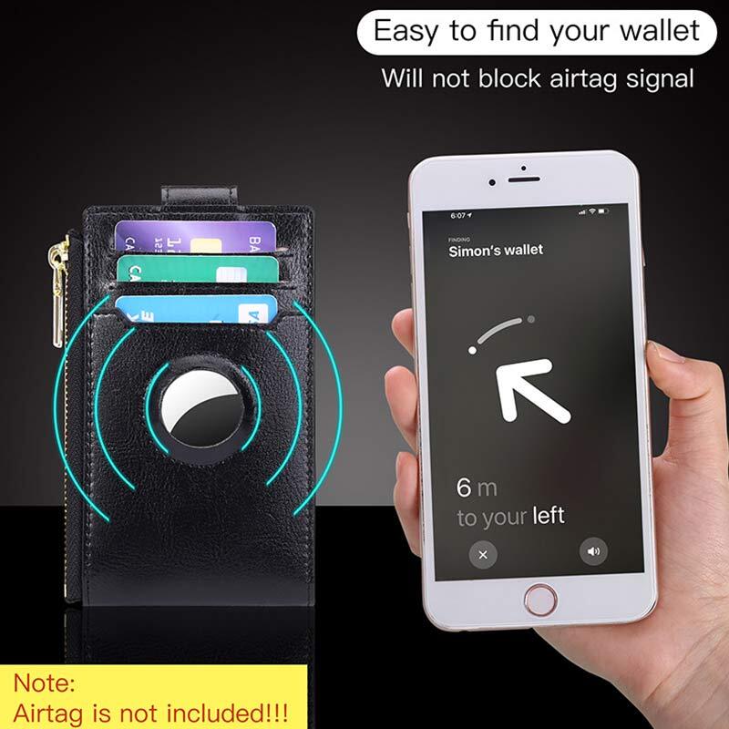 Genuine Leather Multi Card Organizer Thin Wallet Card Holder with Zipper Pocket