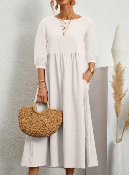 LAST DAY 50% OFF💝Women's Lantern Sleeve Cotton And Linen Summer Dress