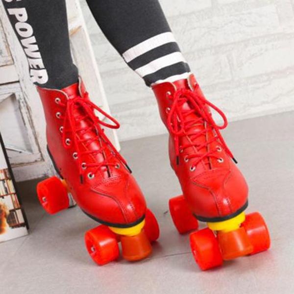 Chicinskates Red Cowhide Double Row Skates