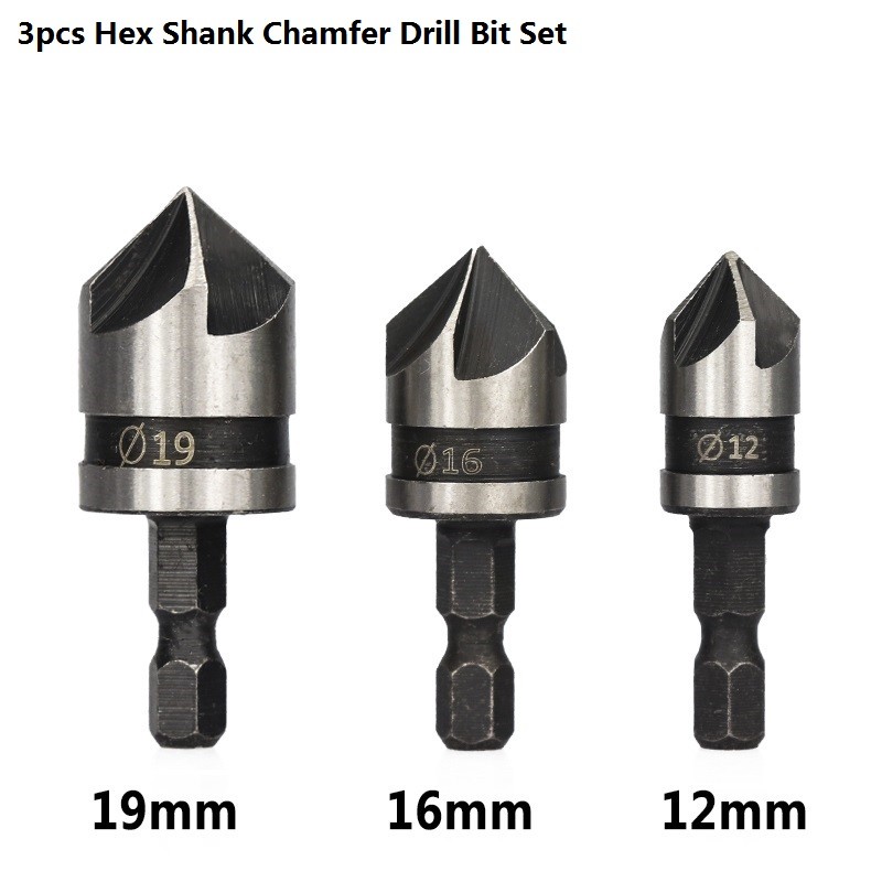 VEITHDIA™ Hex Shank 90 Degree Wood Chamfering Cutter 6mm-19mm