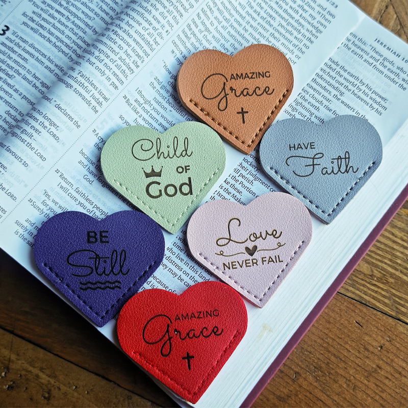 Bible Quote Leather Heart Page Corner Bookmark 9pcs