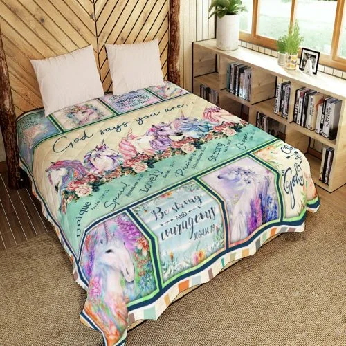 God Says You Are Unicorn Quilt Blanket