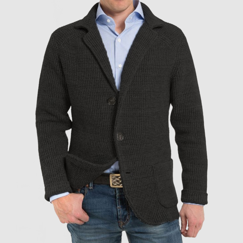 Men's Elegant Lapel Pocket Long Sleeve Knit Jacket