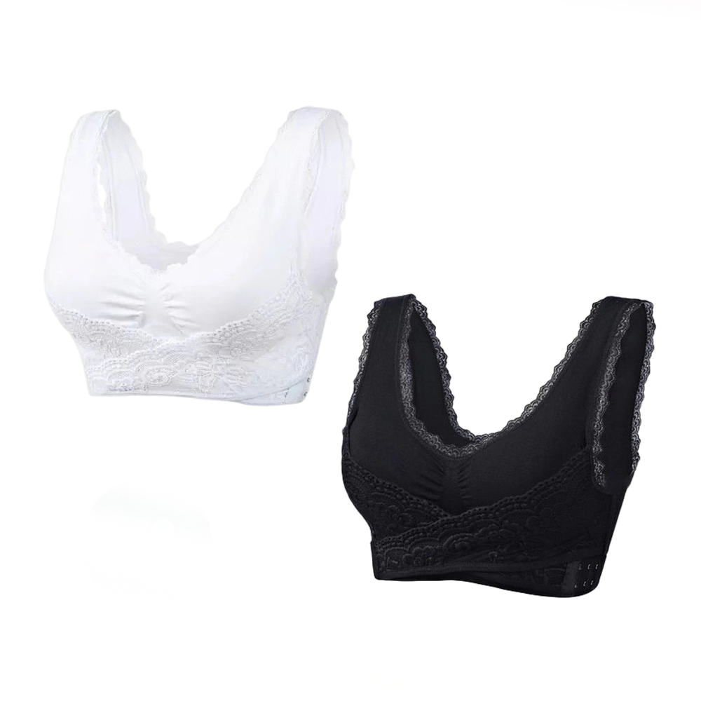 💙TLOPA Tourmaline Shaping Wireless Silky Bra, Comfort Breathable Fabric, Front Cross Side Buckle Lace