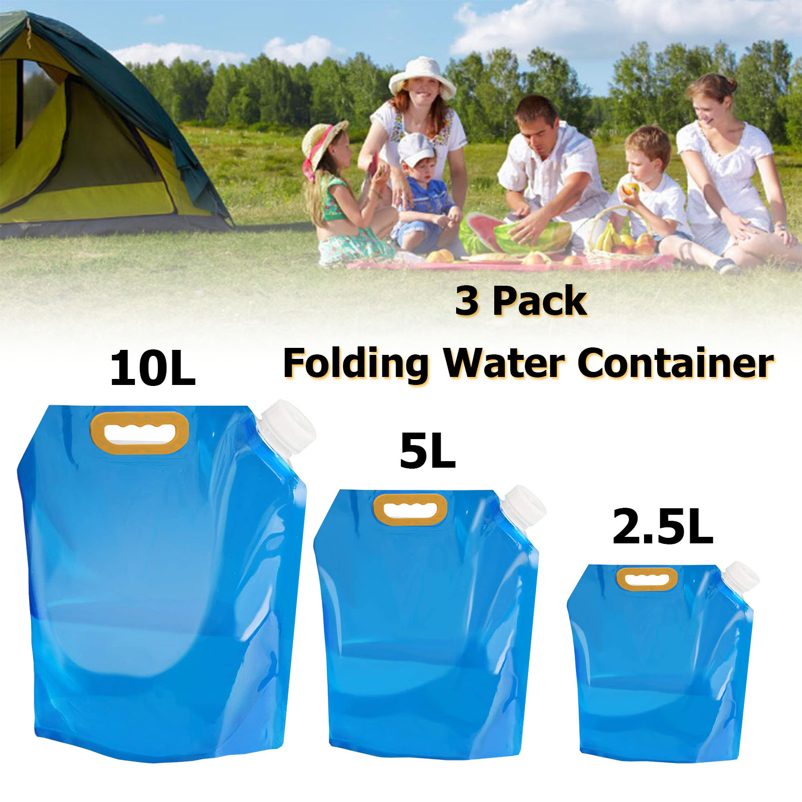 3Pack 2.5/5/10L Sport Camping Water Carrier Folding Drinking Water Container Bag