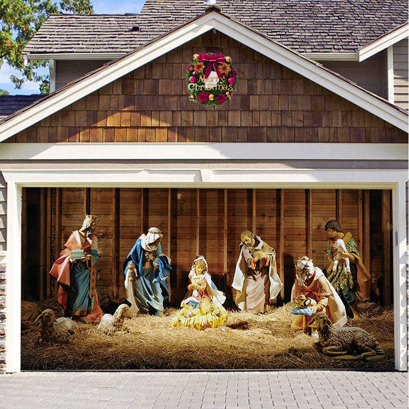Nativity Scene Garage Door Banner