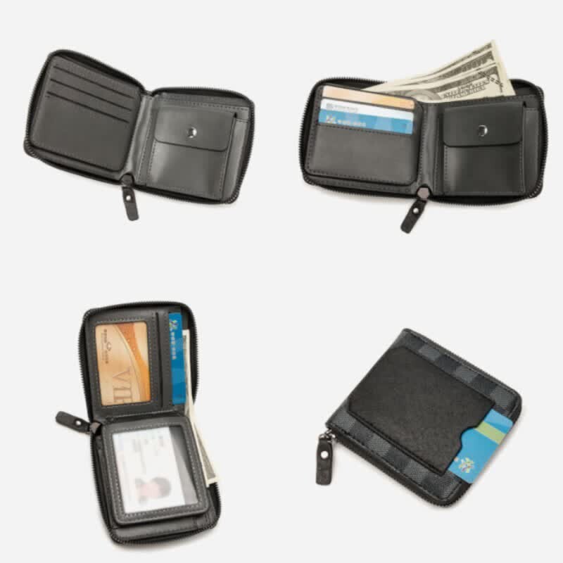 Men's Leather Wallet Zip Around Pattern Print Luxury Wallet Card Holder