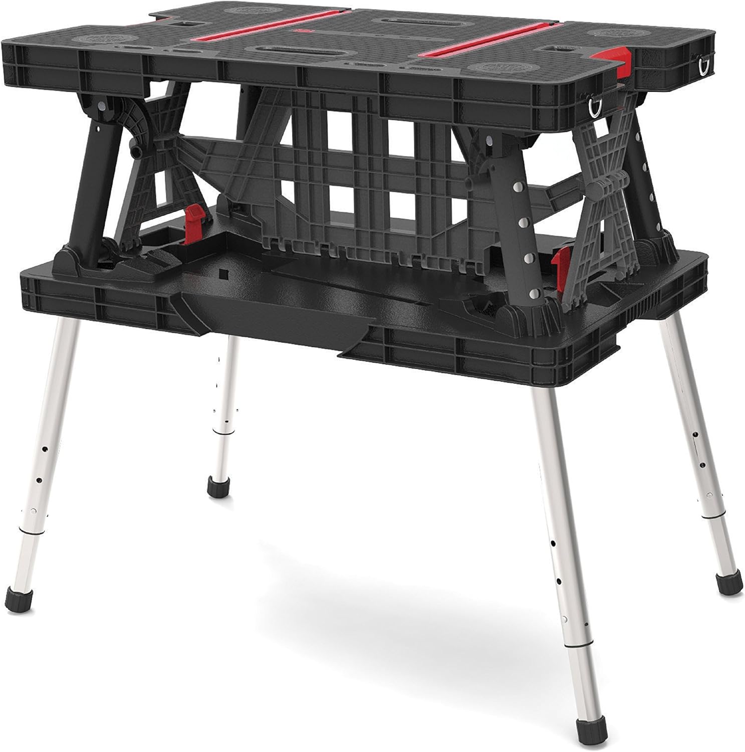 Keter Folding Compact Adjustable Workbench Sawhorse Work Table with Clamps 700 lb Capacity
