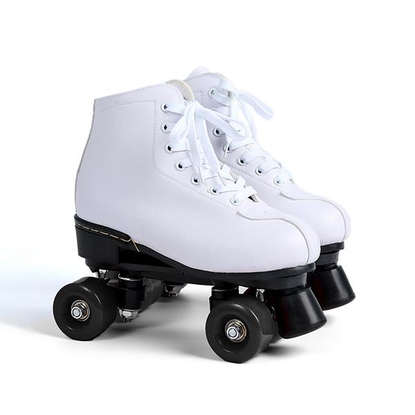 Chicinskates Leather White Double Row Four Wheel Skates