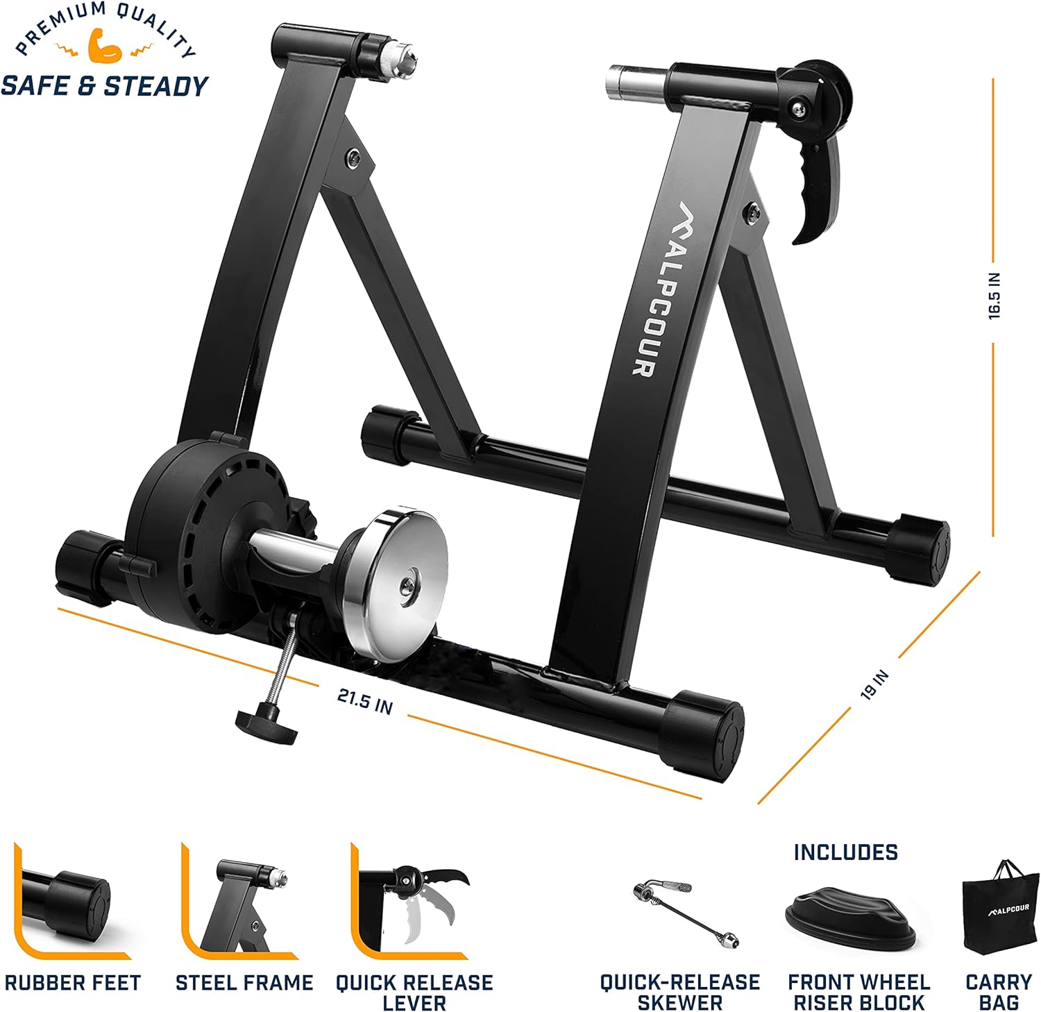 Alpcour Bike Trainer Stand for Indoor Riding Portable Stainless Steel Indoor Trainer With Magnetic Flywheel
