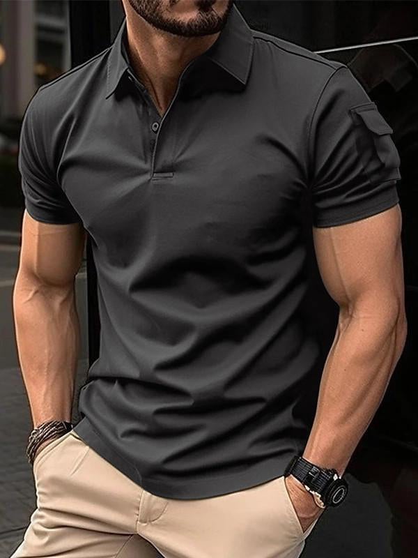 Men's Basic Solid Color Pocket Classic Short Sleeve Polo Shirt