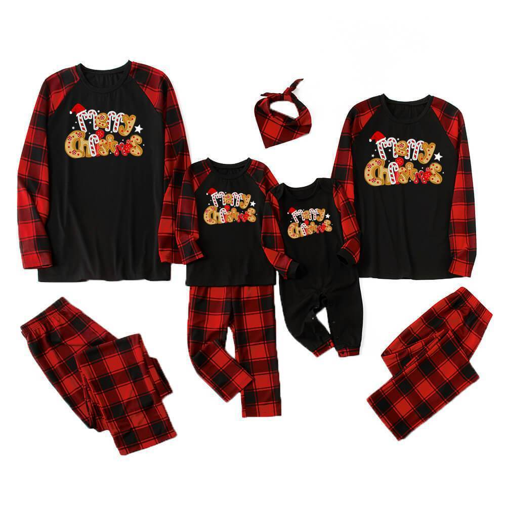 Candy Bar Merry Christmas Black&Red Plaid Family Matching Pajamas