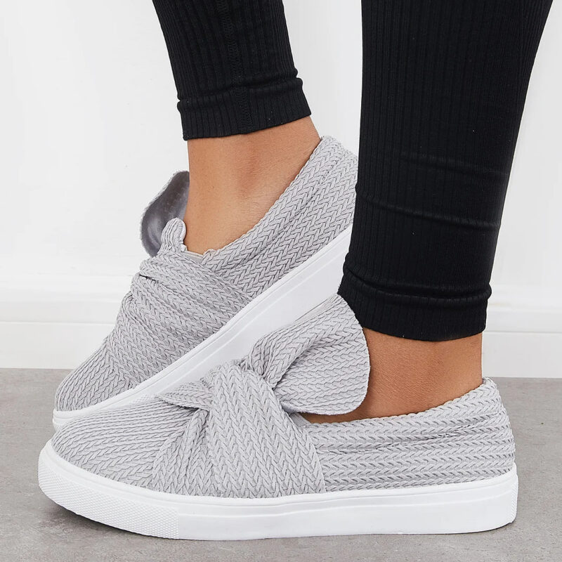 Bow Knit Platform Slip on Loafers Low Top Walking Shoes