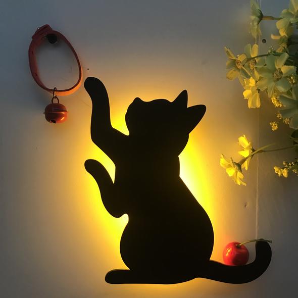 [Last day flash sale💥60% OFF] Cat Night Light - LED Sound Control Black Cat Silhouette Lamp Wall Decor