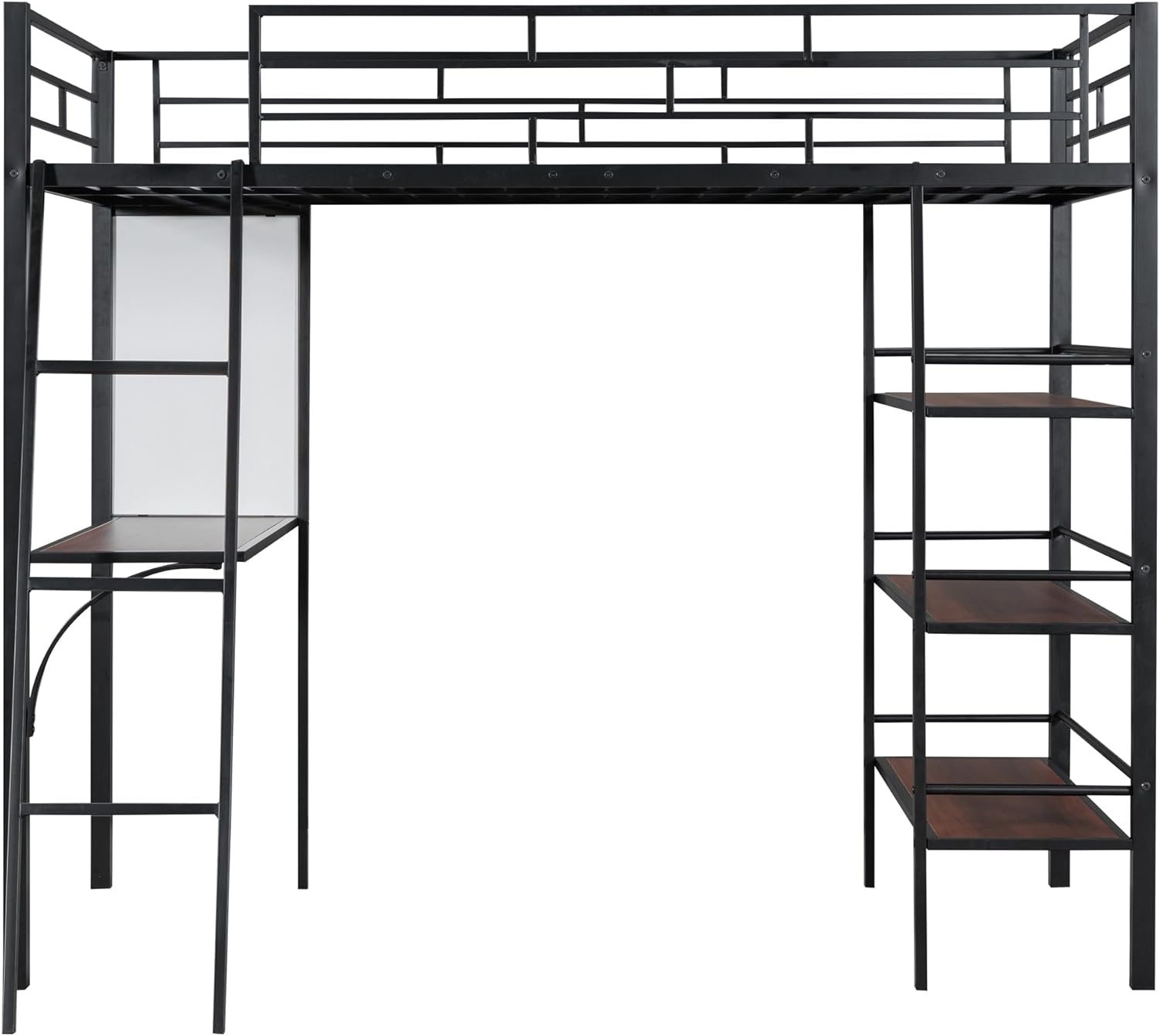 DNYN Twin Size Loft Bed with Desk & 3 Storage Shelves & Whiteboard Design