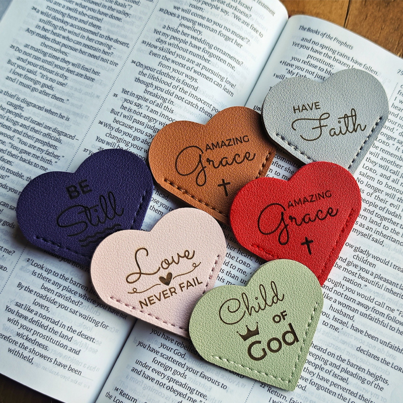 Bible Quote Leather Heart Page Corner Bookmark 9pcs