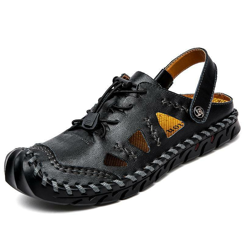 SURSELL Men's Leather Sandals Summer Breathable Beach Shoes