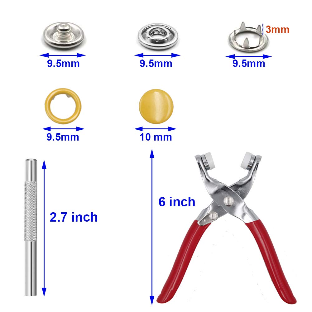 Metal Sewing Buttons Set (10 Color 100 Sets Of Claw Buckle+Pliers Clip)