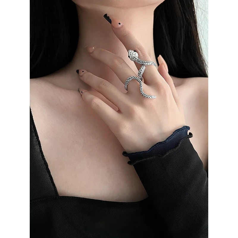 Snake Double Ring Hip Hop Punk Silver Vintage Rings Wave Bend Snake Fingers Ring