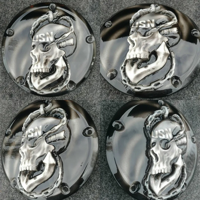 3D Us Navy Skull And Anchor On A Harley-davidson Derby Clutch Cover