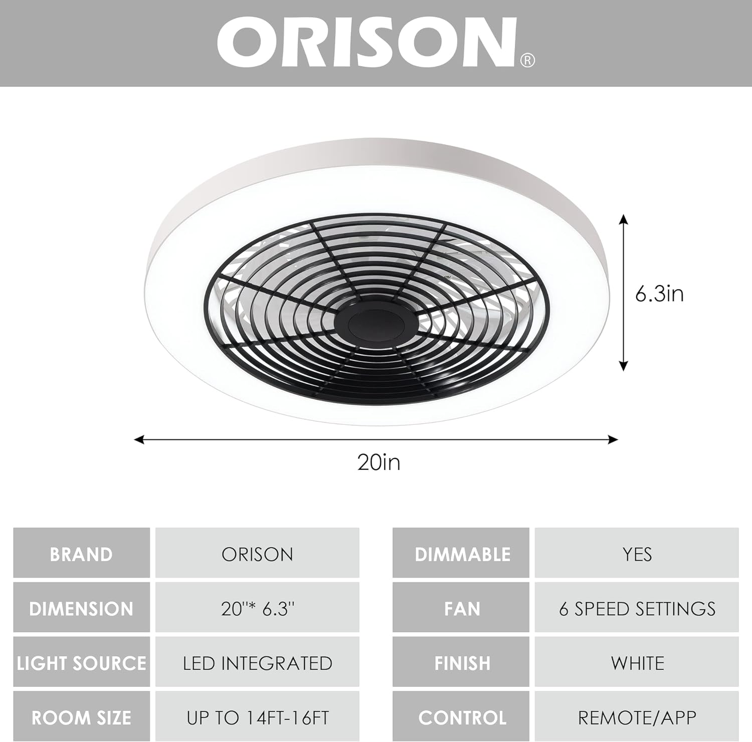 Orison Low Profile Ceiling Fan 19.7