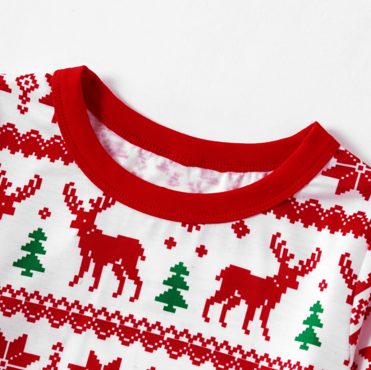 Christmas Family Matching Sleepwear Pajamas Sets Red Deers Trees Printing Stripes Sets