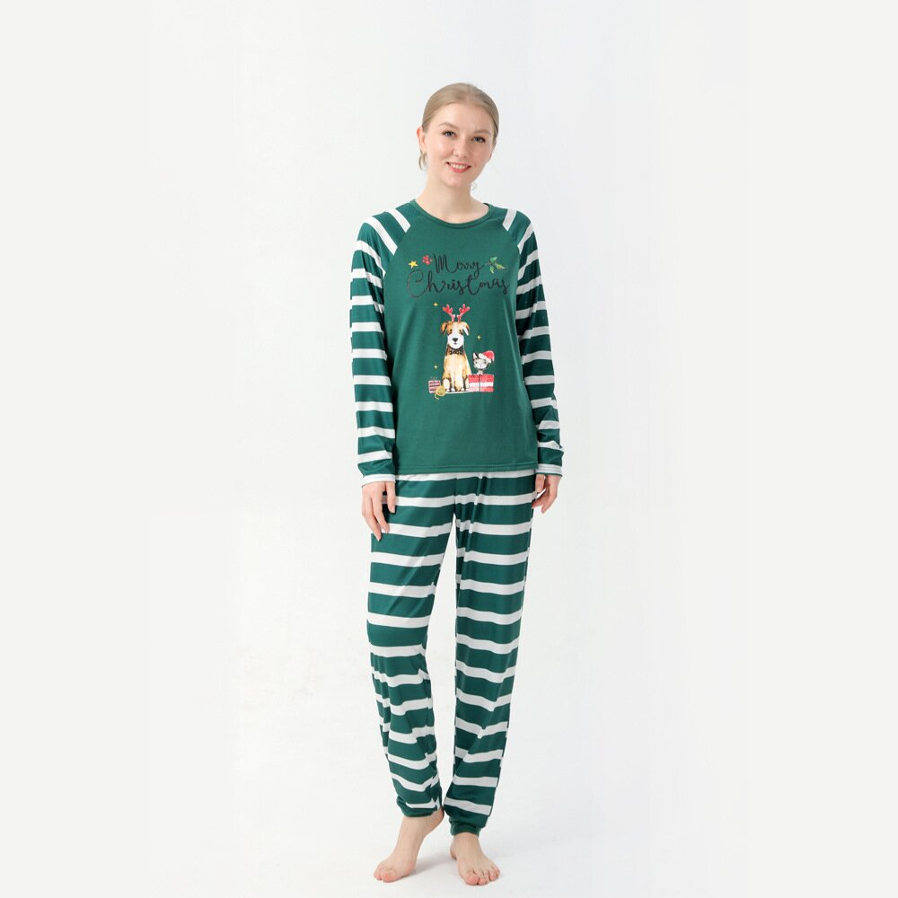 Merry Christmas Dog Print Striped Family Matching Pajamas Sets