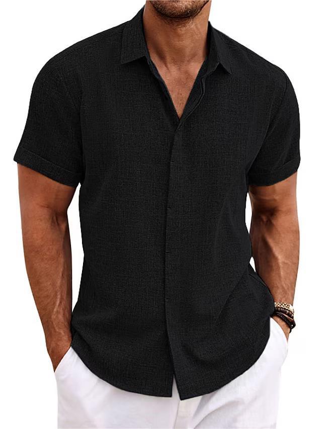 Men's Cotton Linen Casual Short Sleeve Quality Beach Hawaiian Daily Shirt