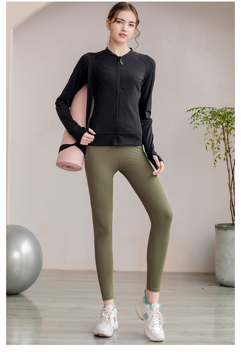 Zipper pocket long-sleeved fitness yoga clothing