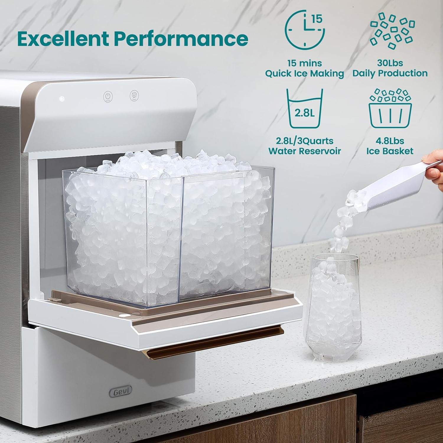 Gevi Household Countertop Nugget Ice Maker Self Cleaning Pellet Ice Machine