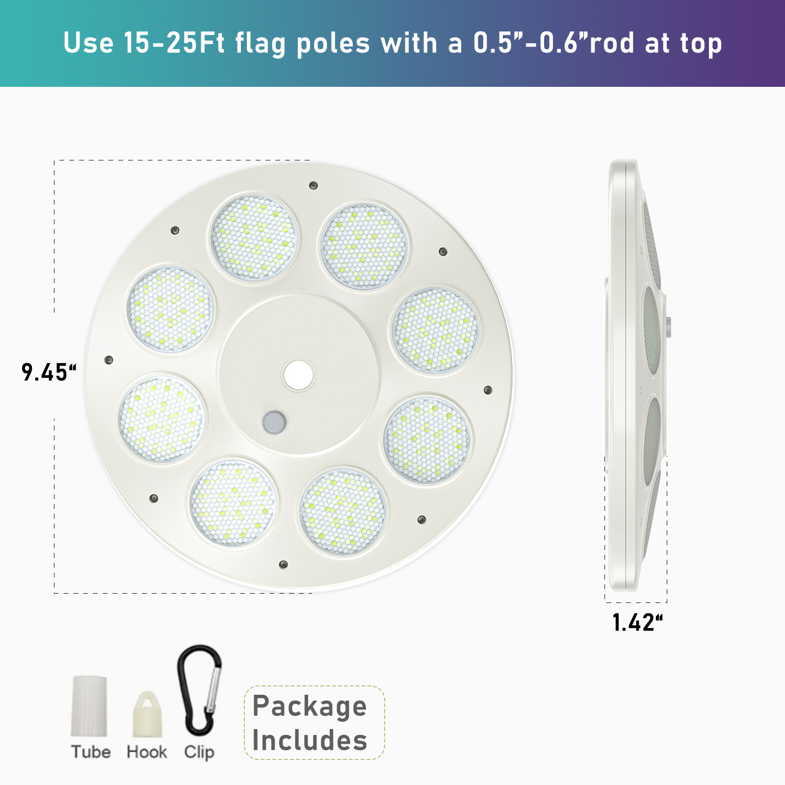 Solar Flag Pole Light, 136 LEDs Flagpole Light Solar Powered, 2500 Lumens Flap Pole Lights for 15-30FT Outside, Auto On/Off Energy Saving Dusk to Dawn, IP67 Waterproof