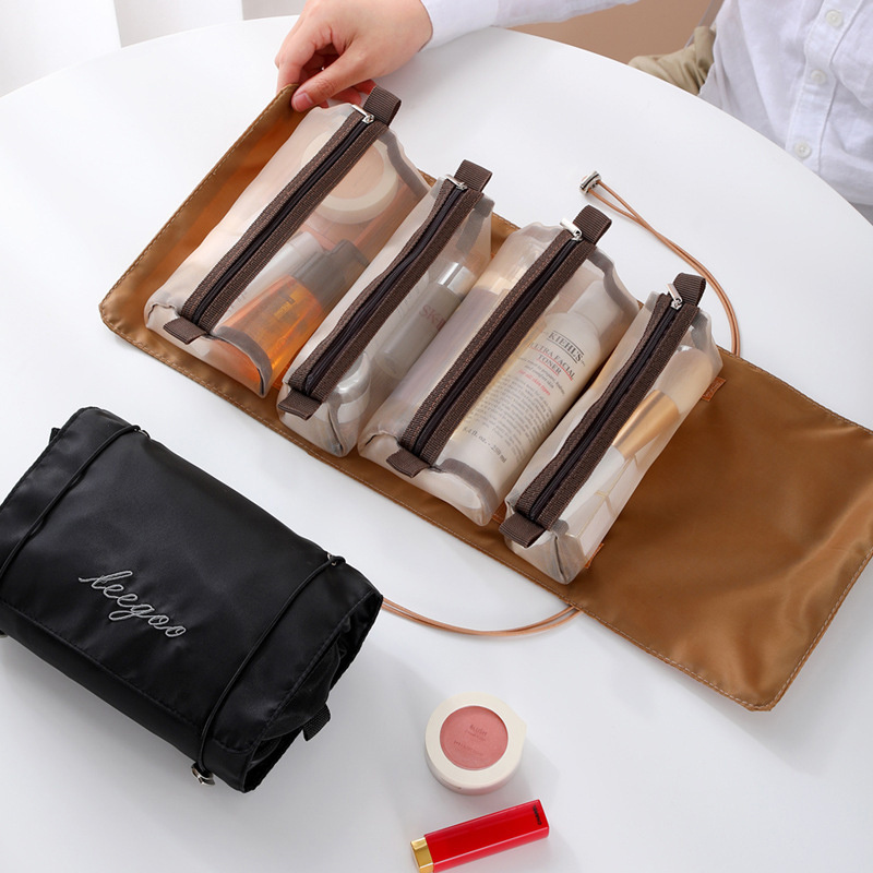 2022 Hanging Roll-Up Makeup Bag / Toiletry Kit / Travel Organizer for Women - 4 Removable Storage Bags