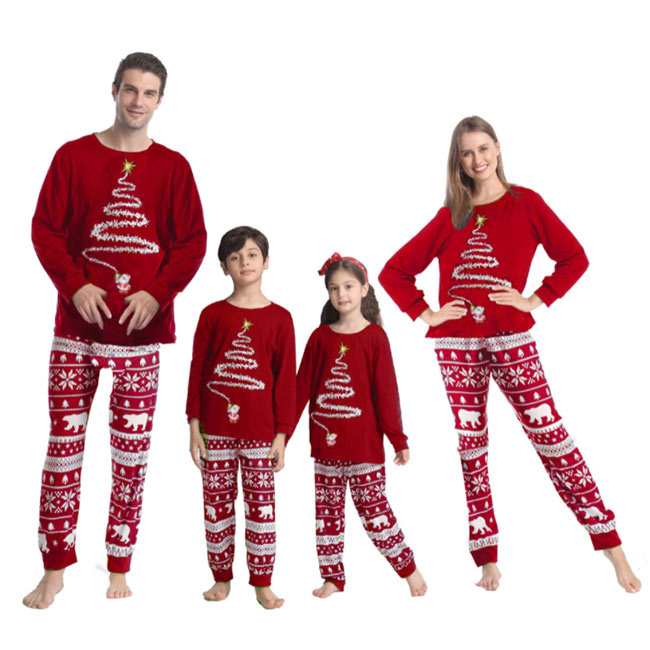 Family Matching Line Christmas Tree Pajamas Sets