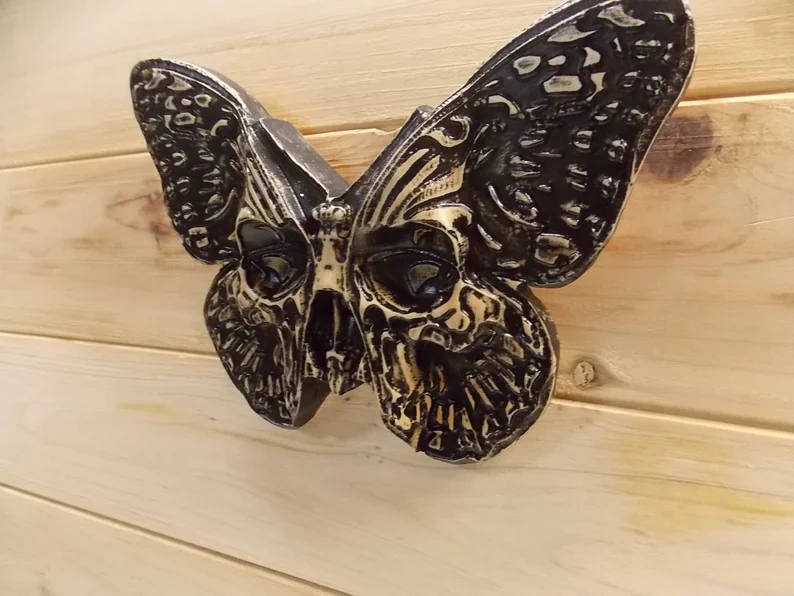 Wood Butterfly Skull, Skull Wall Decor, Gothic Gift for Her