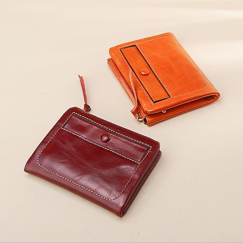 Multi-Slot Embroidery Vintage Genuine Leather Short Wallet
