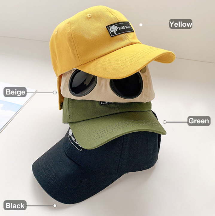 Black Goggles Baseball Cap - Stylish & Unique Hip Hop Aviator Hat with Anti-UV Goggles