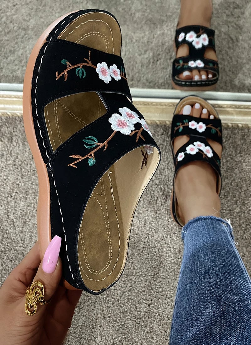 Women's Orthopedic Flower Embroidered Wedges Sandals