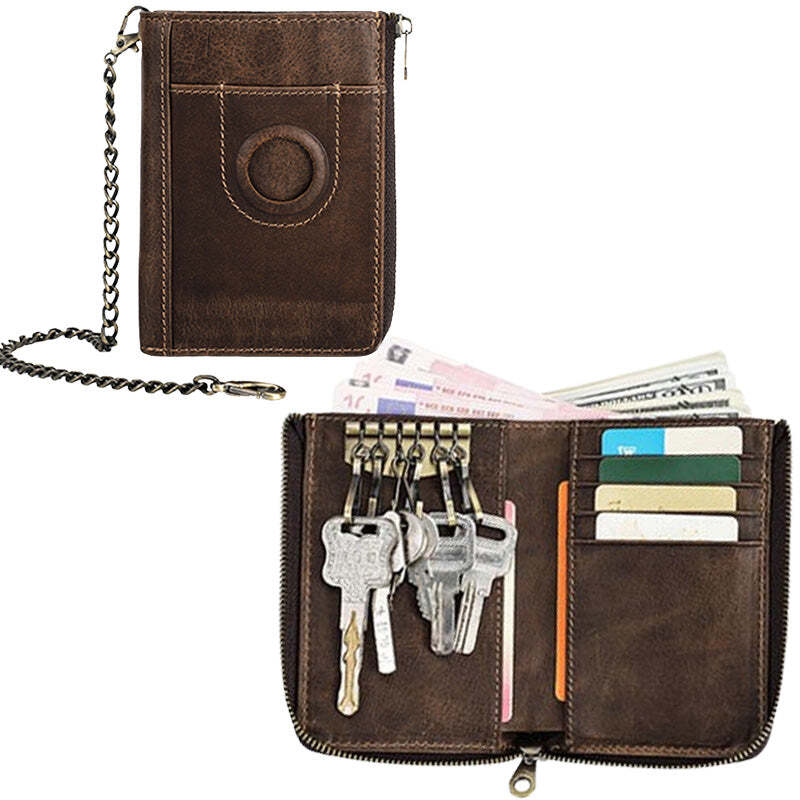 Men's Zip Around RFID Blocking Leather AirTag Wallet