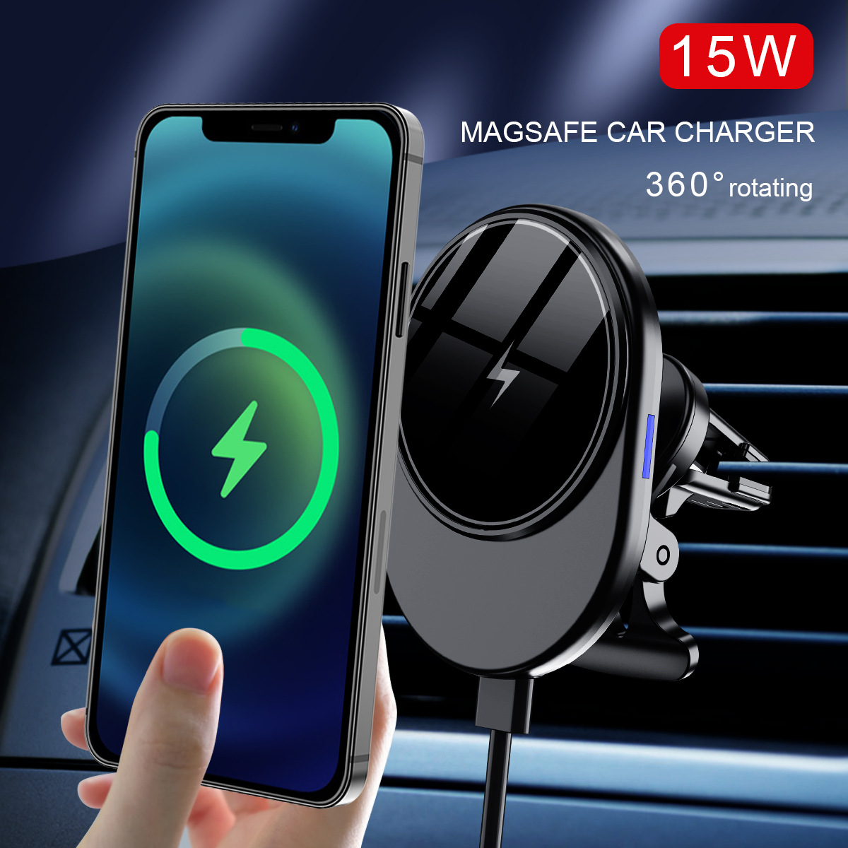 Click-to-Charge 15W Wireless Car Charger