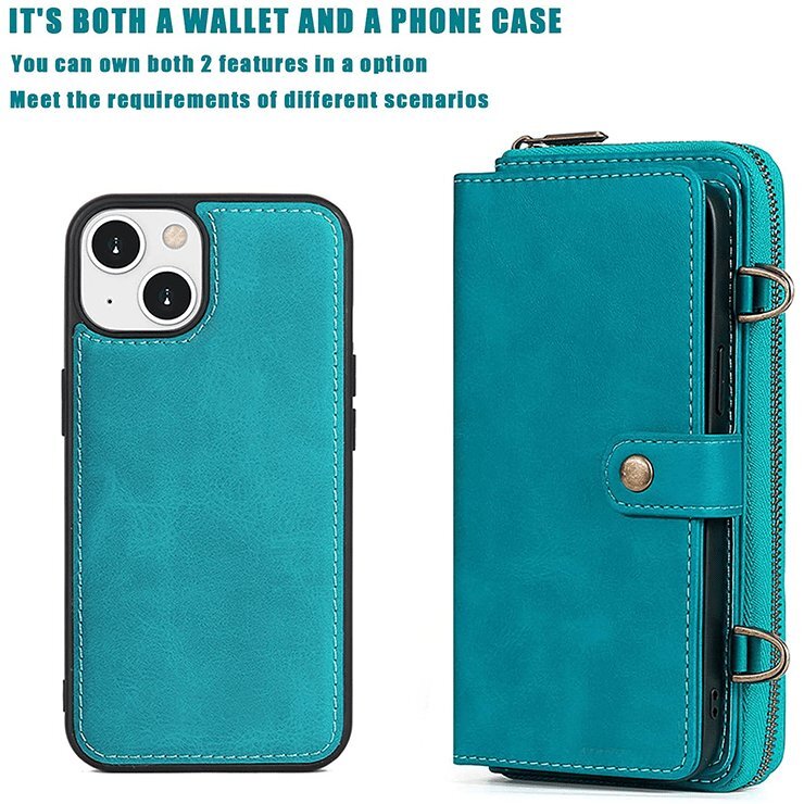 2 in 1 Detachable Magnetic Wallet Phone Case with Card Holder, PU Leather Flip Cover with Lanyard, Card Slots