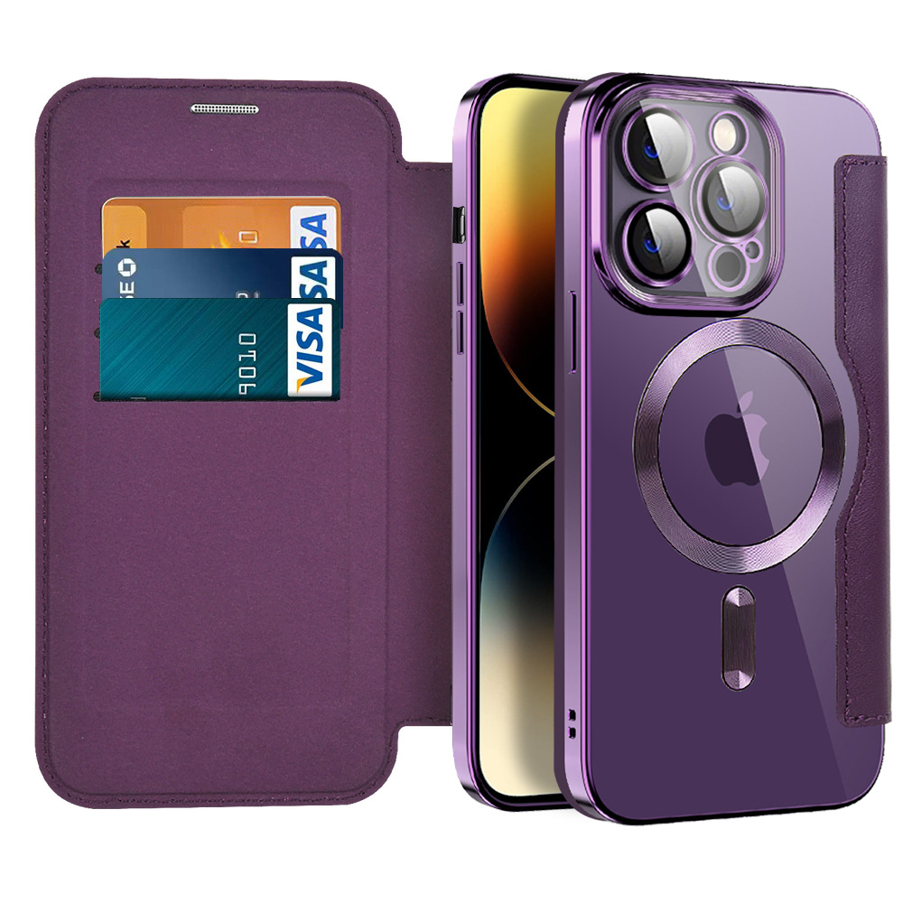Transparent Electroplating Magnetic Flap Leather Case Cover For iPhone