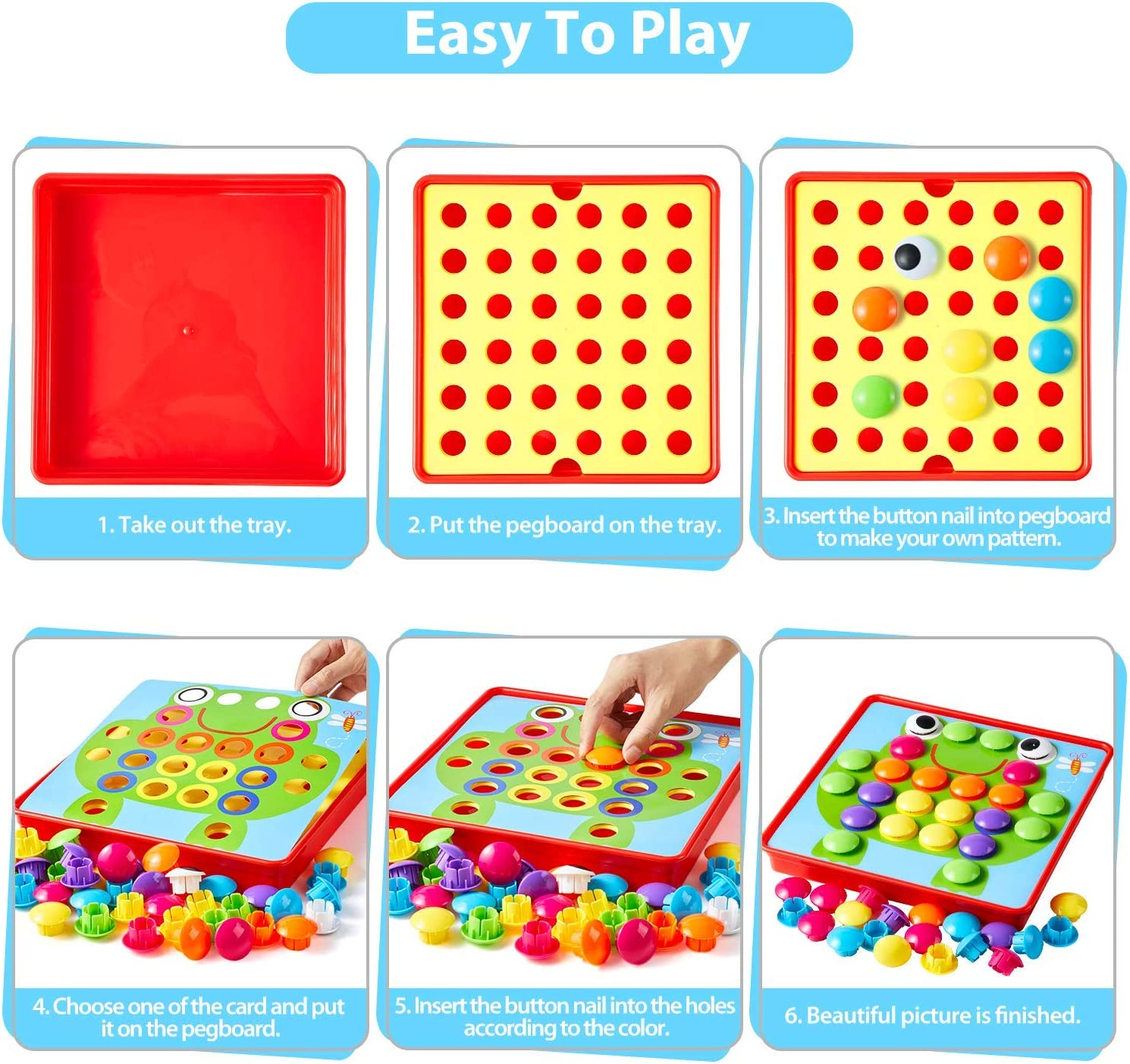 Button Art Toys for Toddlers, Geekper Matching Mosaic Board, Early Learning Educational Toys