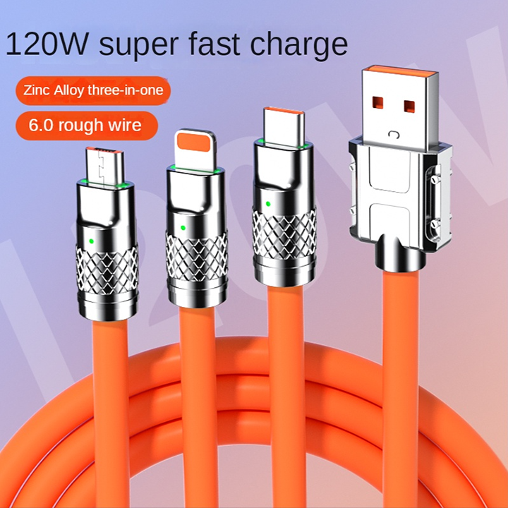 120W Super Fast Charge Liquid Silicone Cable | Micro USB, Type-C, Lightning Stable Transfer Cable