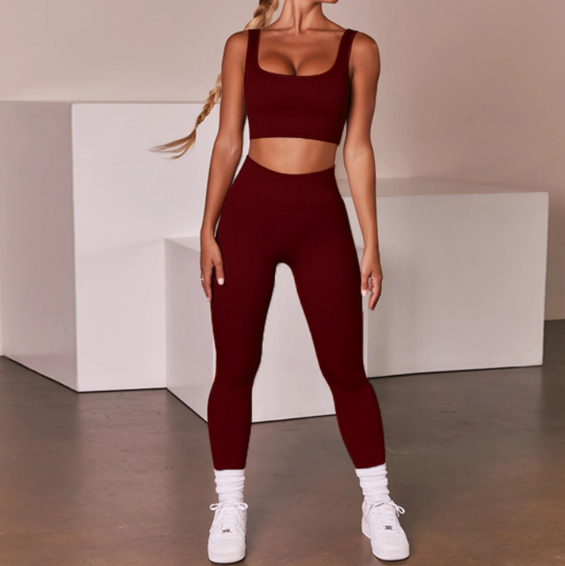 Knitted sexy sports undershirt pants yoga wear fitness suit