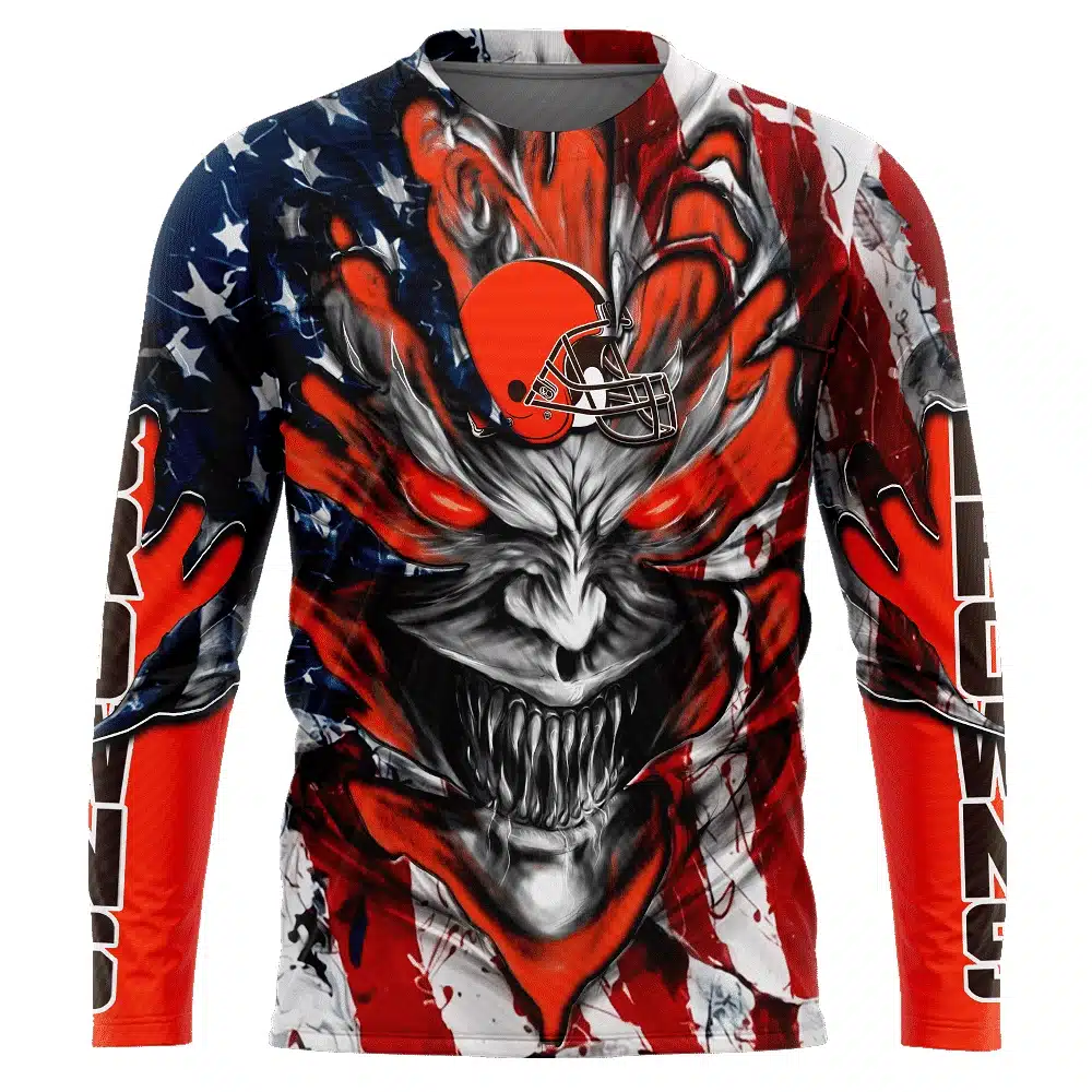 CLEVELAND BROWNS DEMON FACE AMERICAN FLAG-3D UNISEX HOODIE