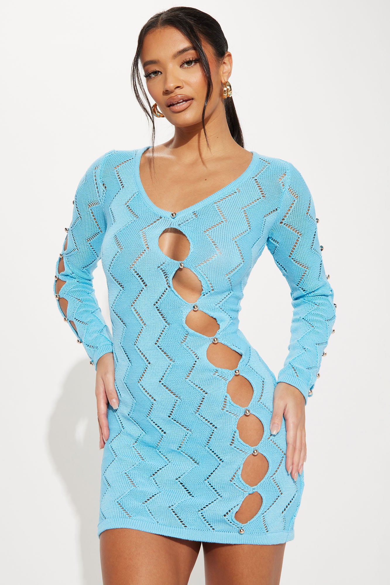Phoenix Sweater Mini Dress - Aqua