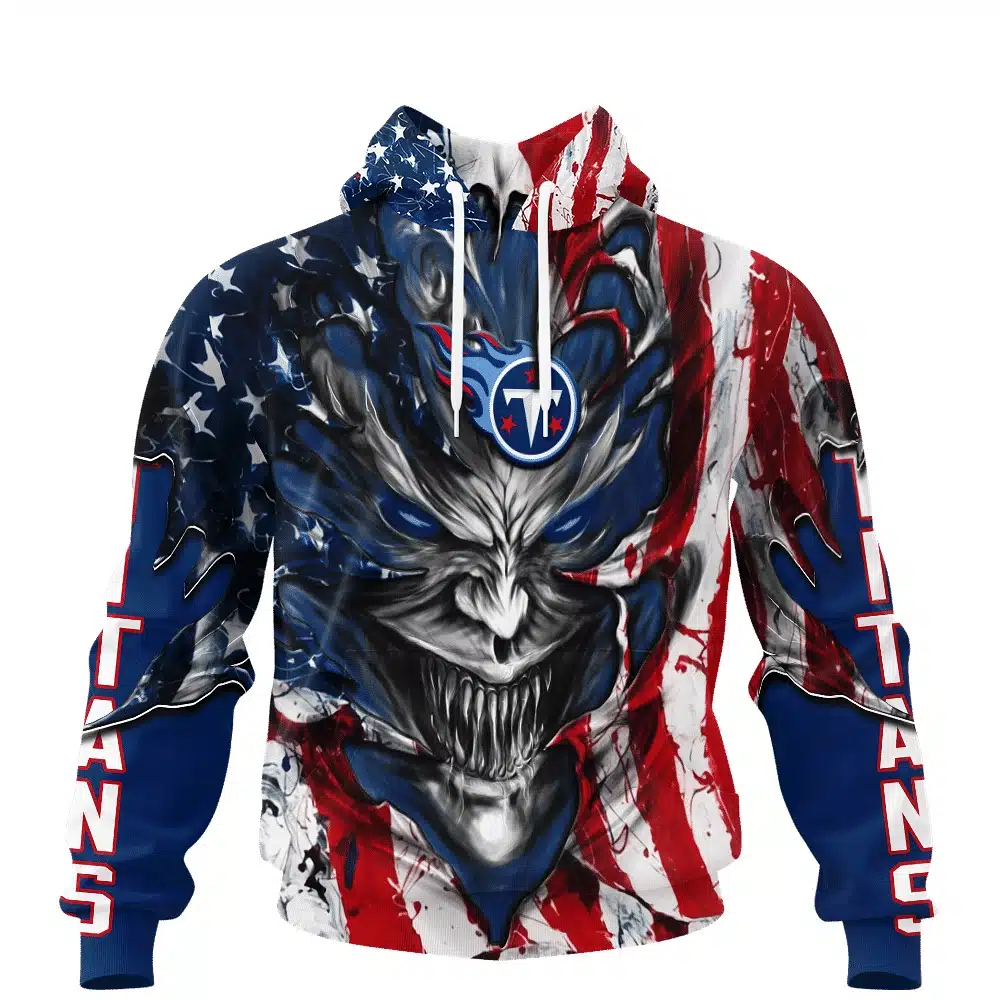 TENNESSEE TITANS DEMON FACE AMERICAN FLAG-3D UNISEX HOODIE
