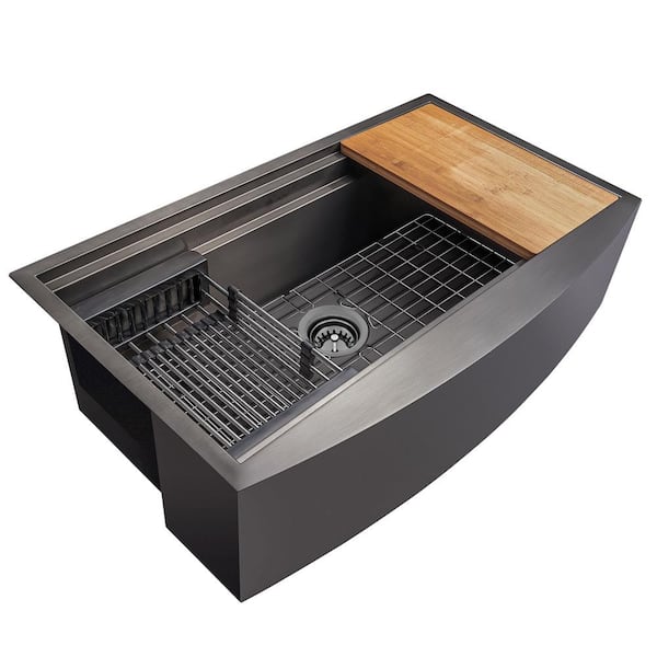 AKDY All-in-One Matte Black Finished Stainless Steel 33 in. 22 in. Single Bowl Drop-in Kitchen Sink