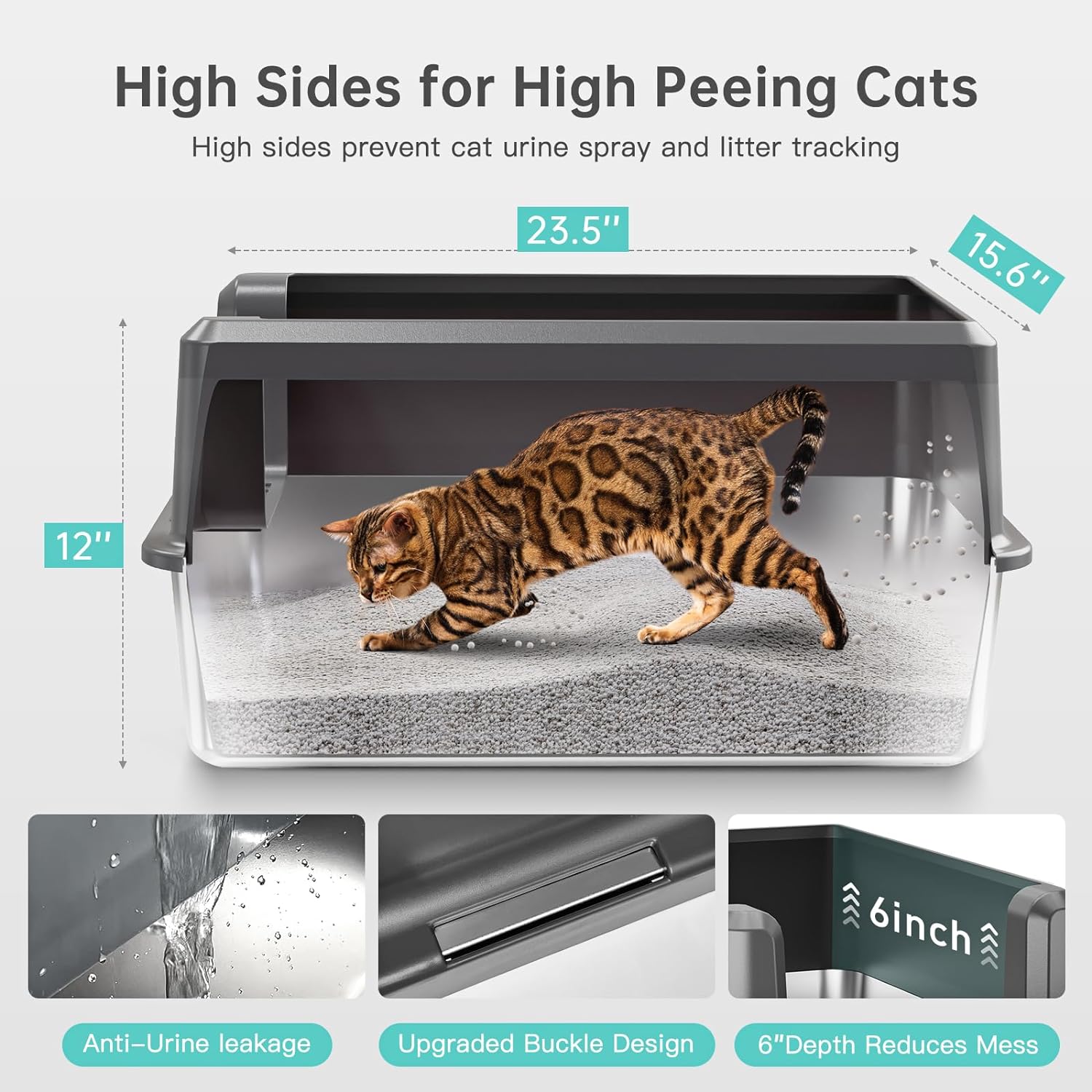 WoofiGo Enclosed Stainless Steel Cat Litter Box with Lid