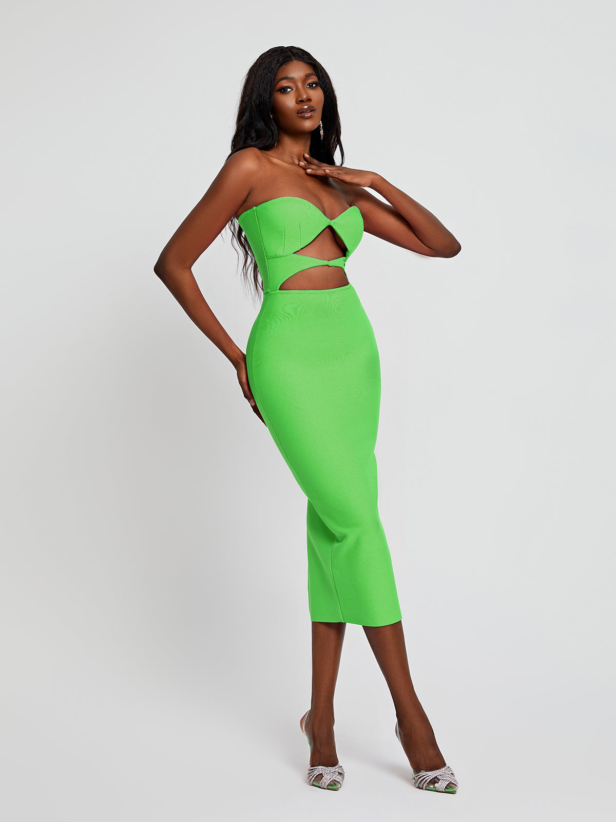 Uma Strapless Cutout Bandage Dress In Green